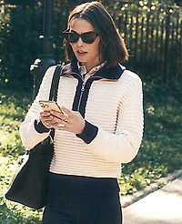 Ann Taylor Weekend Striped Half-Zip Sweater Winter White Women's