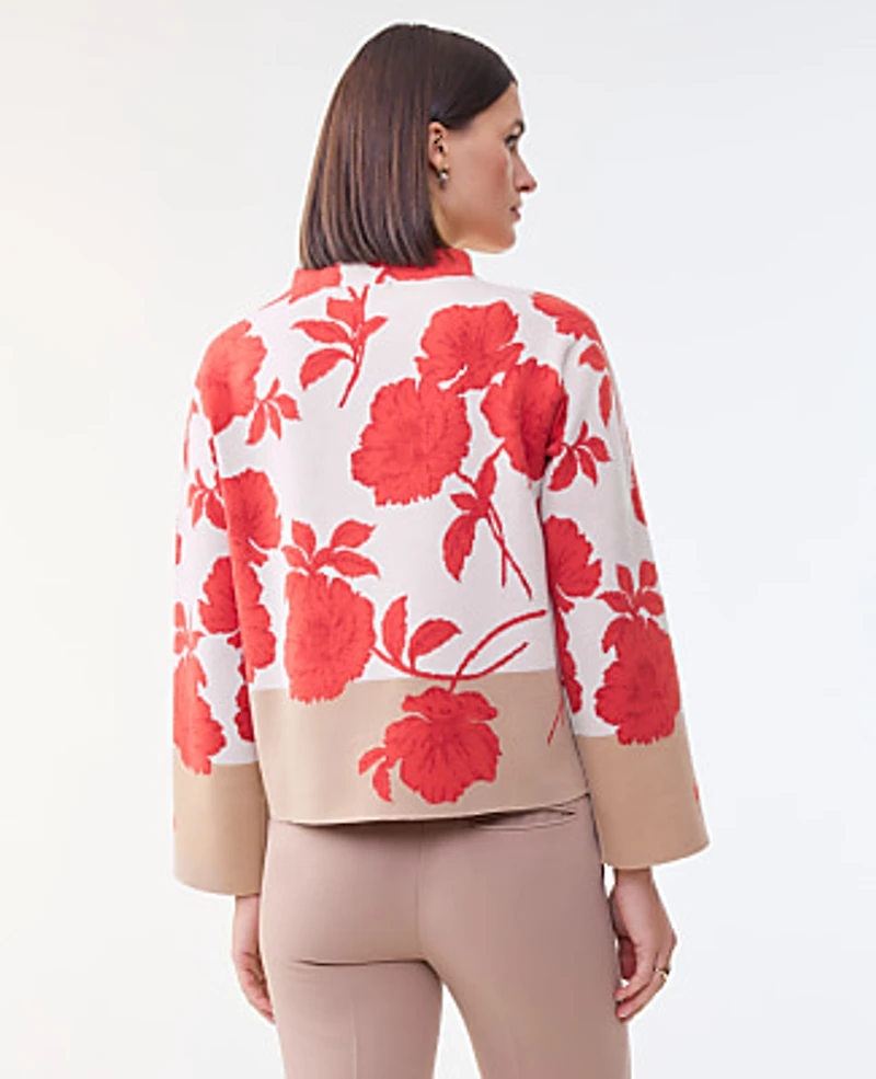 Ann Taylor Floral Jacquard Sweater Fiery Sunset Women's