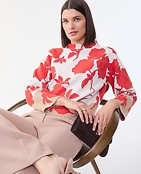 Ann Taylor Floral Jacquard Sweater Fiery Sunset Women's