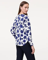Ann Taylor Floral Mixed Media Pleat Front Top Electric Periwinkle Women's