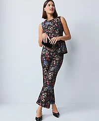 Ann Taylor The Side-Zip Flare Pant Floral Jacquard Iconic Red Women's