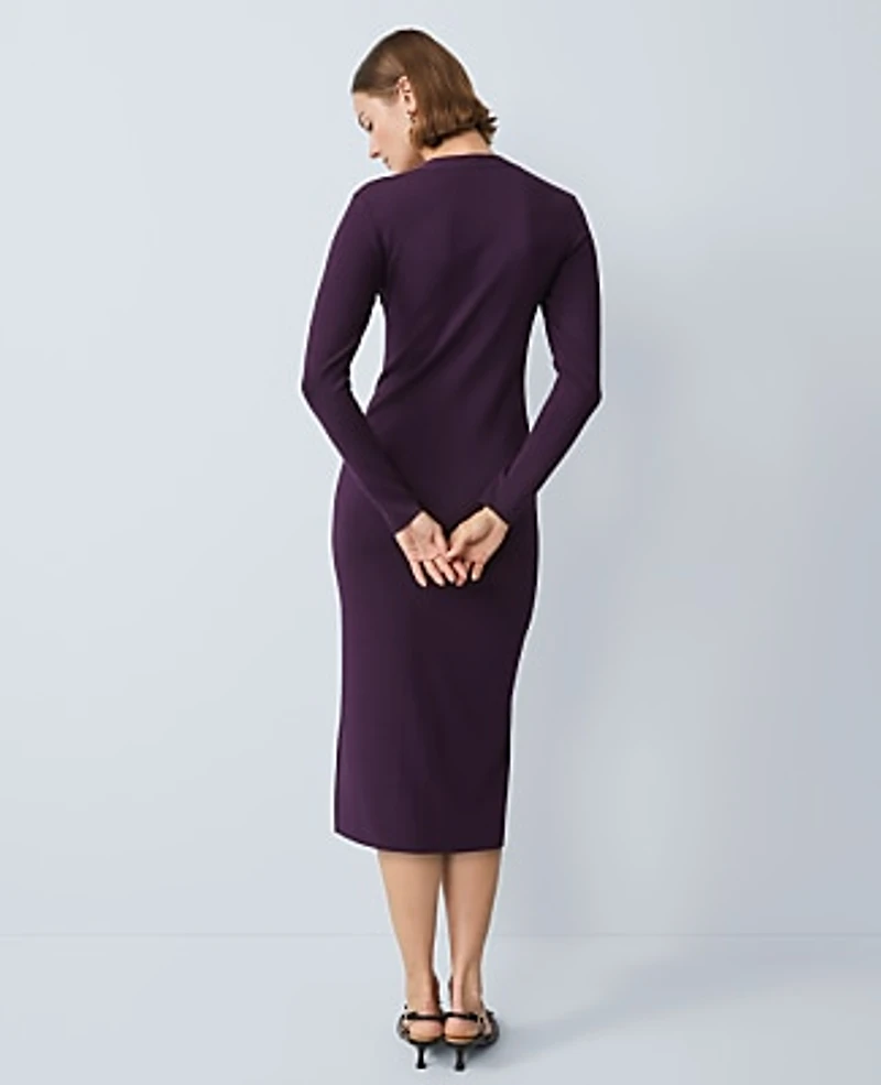 Ann Taylor Petite Crew Neck Button Sweater Dress Size Medium Aubergine Dream Women's