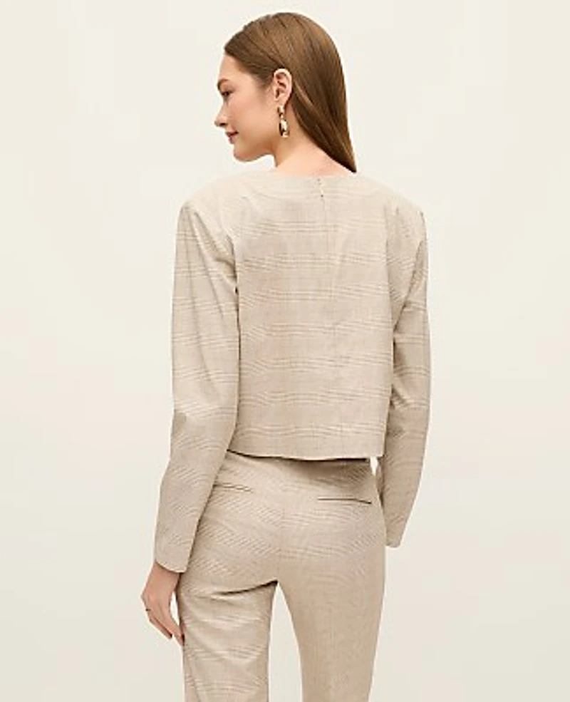 Ann Taylor Glen Check Crew Neck Top Neutral Women's