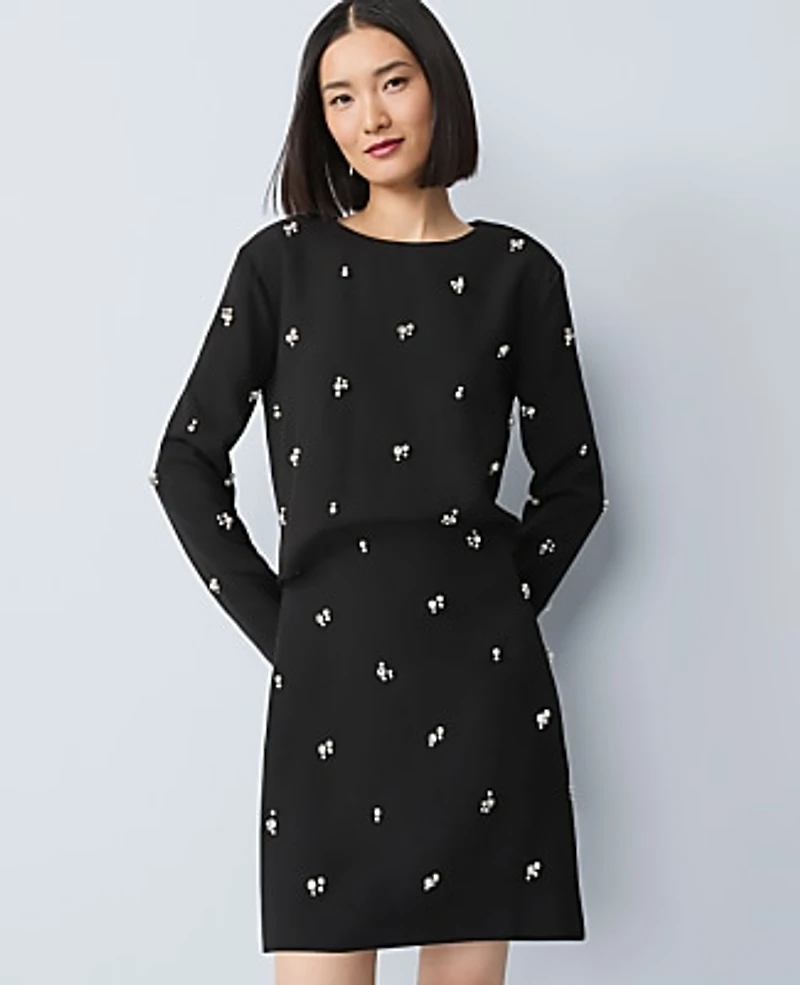 Ann Taylor Petite Embellished A-Line Skirt Black Women's