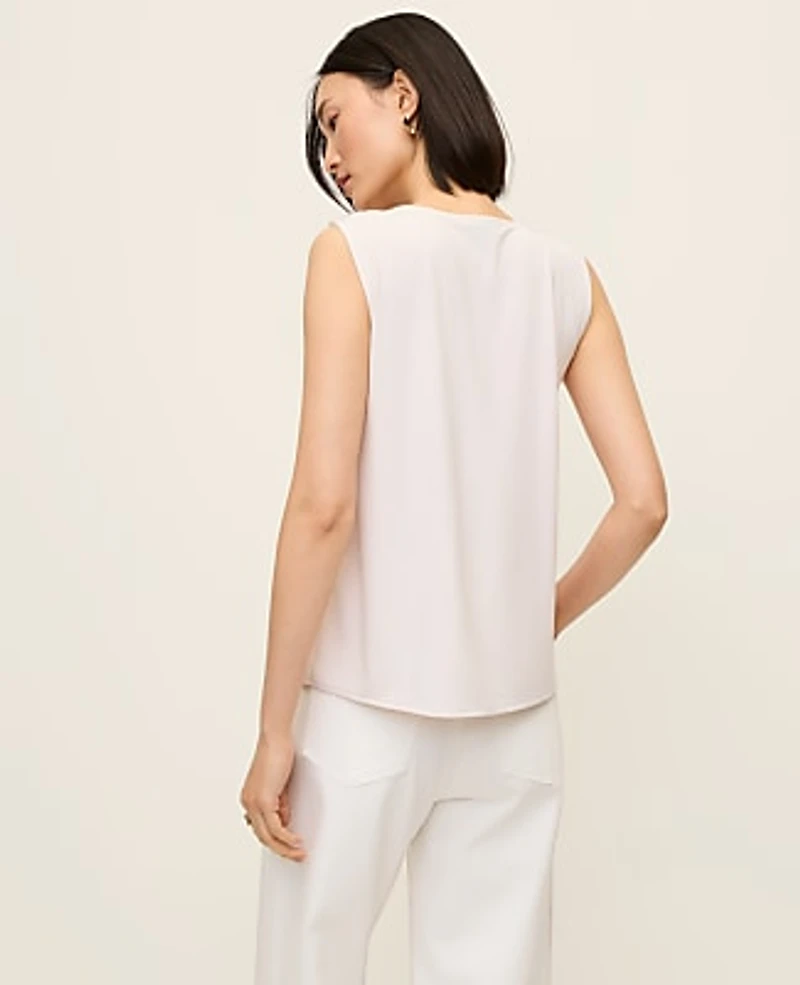 Ann Taylor Mixed Media V-neck Ruffle Shell Top Medium Women's