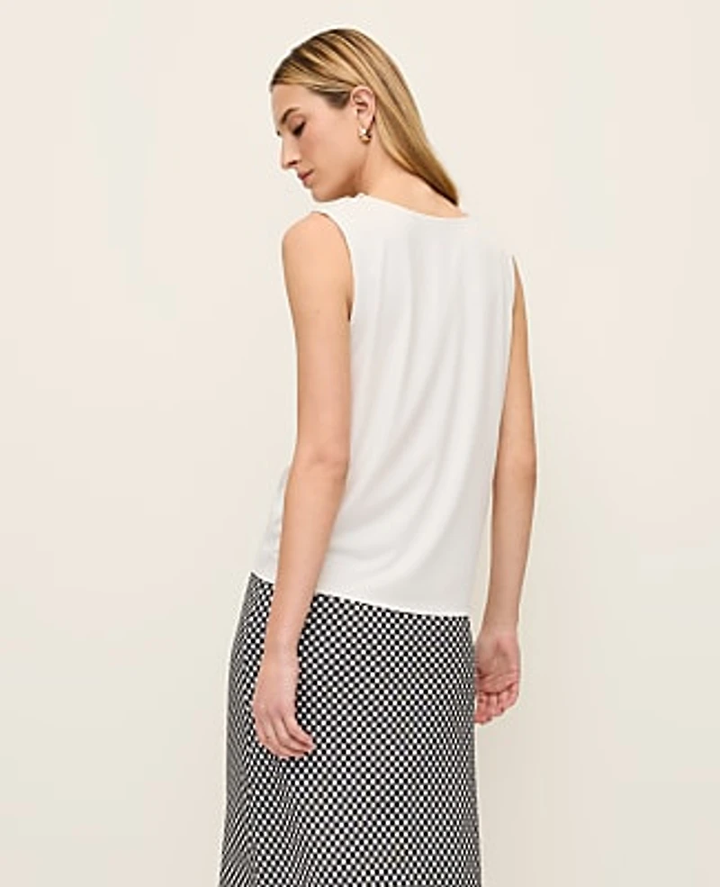 Ann Taylor Mixed Media V-neck Ruffle Shell Top Winter White Women's