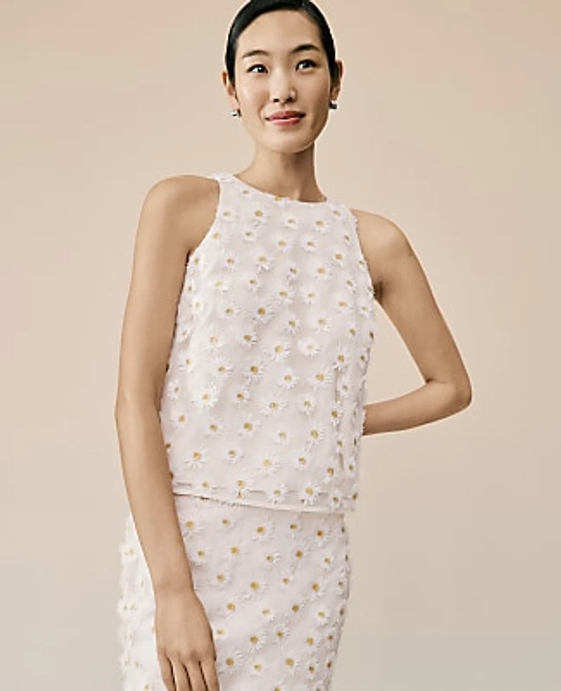 Ann Taylor Daisy Appliqué Halter Top White Multi Women's