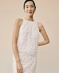 Ann Taylor Daisy Appliqué Halter Top White Multi Women's