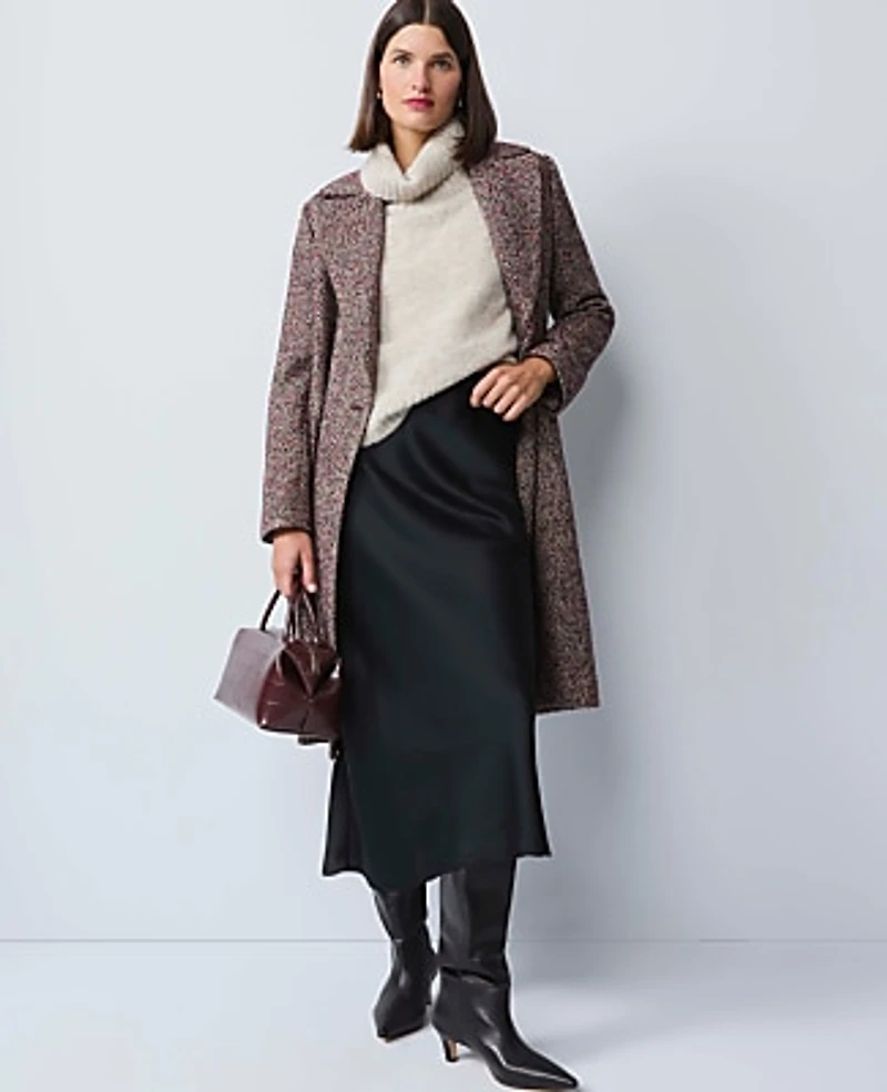 Ann Taylor Herringbone Double Breasted Long Coat Red/Purple Multi Women's