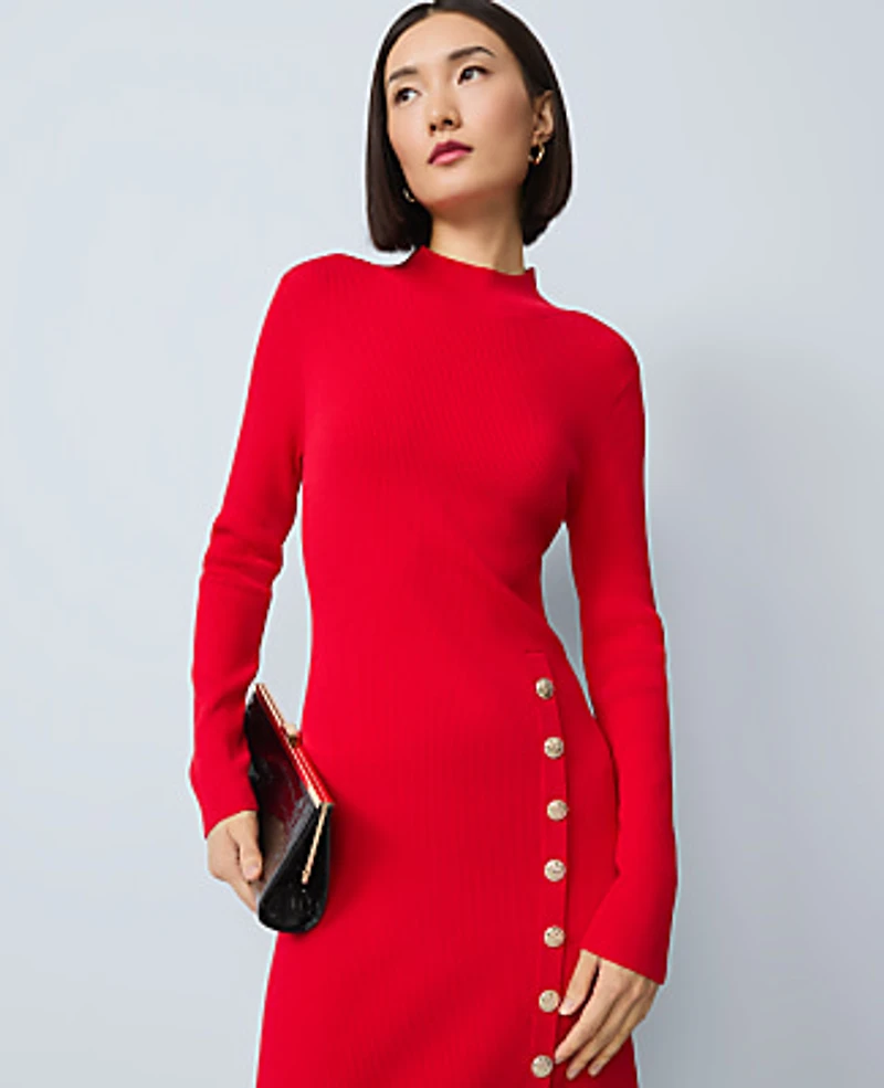 Ann Taylor Petite Ribbed Button Sweater Dress Women's