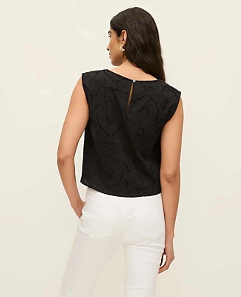 Ann Taylor Eyelet Cropped Top Black Women's