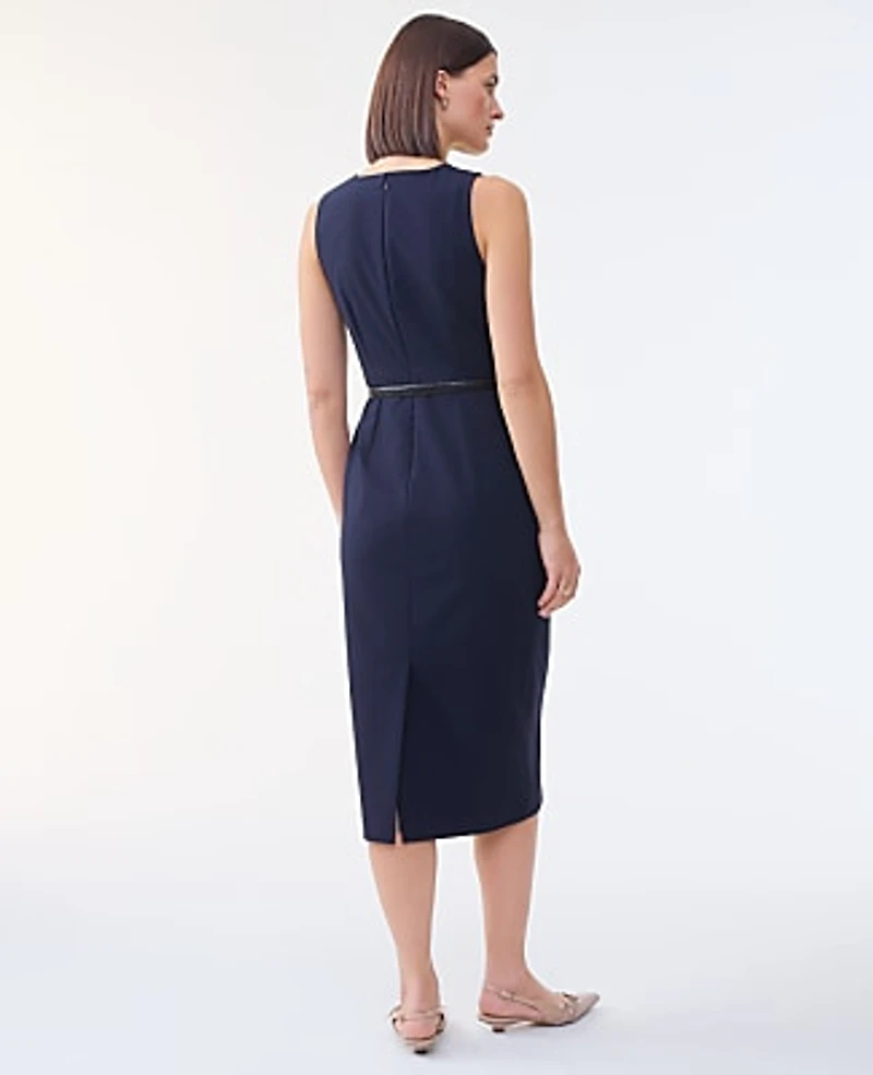 Ann Taylor The Belted Crew Neck Sheath Dress Seasonless Stretch Deep Navy Sky Women's