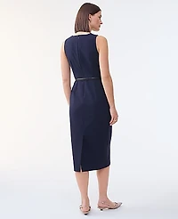 Ann Taylor The Belted Crew Neck Sheath Dress Seasonless Stretch Deep Navy Sky Women's