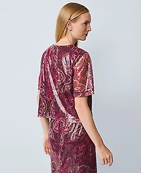 Ann Taylor Sequin Paisley Top Poised Plum Women's