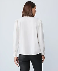 Ann Taylor Mixed Media Pintuck Top Winter White Women's