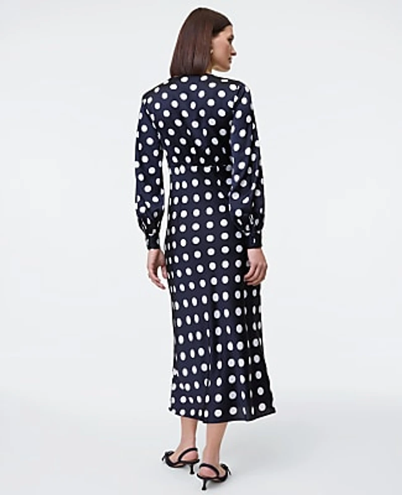 Ann Taylor Satin Dotted Midi Dress Night Sky Women's