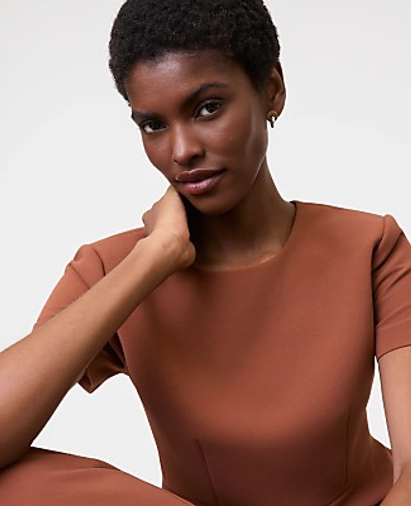 Ann Taylor The Crew Neck Peplum Top in Textured Crepe Size 14 Tortoise Shell Brown Women's