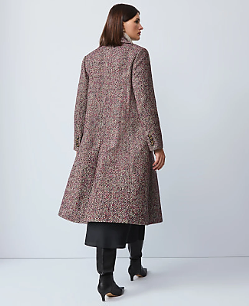 Ann Taylor Petite Herringbone Double Breasted Long Coat Red/Purple Multi Women's