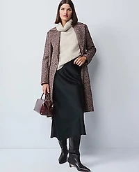 Ann Taylor Petite Herringbone Double Breasted Long Coat Red/Purple Multi Women's