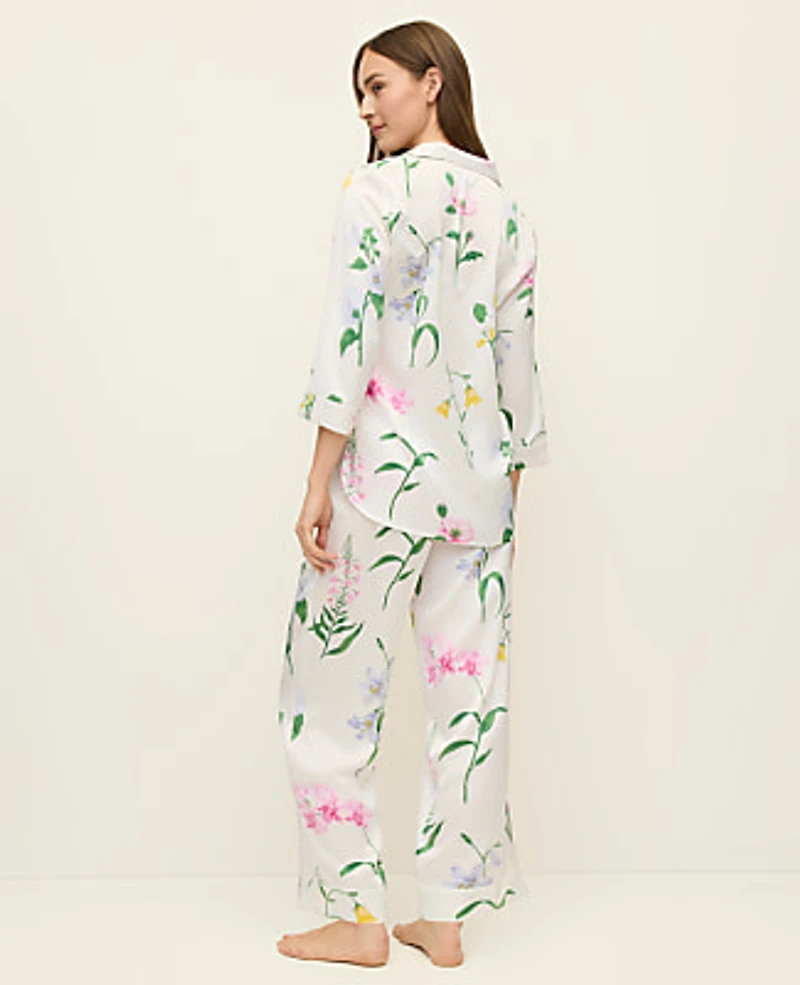 Ann Taylor Floral Satin Pajama Set Winter White Women's