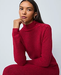 Ann Taylor Petite Weekend Ribbed Button Sweater Dress Jewel Red Women's