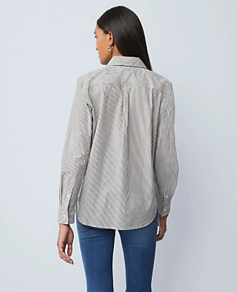 Ann Taylor Weekend Striped Relaxed Perfect Shirt Size Large Black Women's