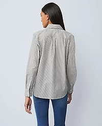 Ann Taylor Weekend Striped Relaxed Perfect Shirt Size Large Black Women's