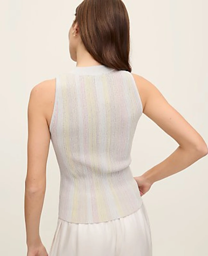 Ann Taylor Striped Metallic Sweater Shell Top Rose Veil Women's