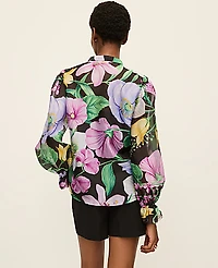 Ann Taylor Floral Ruffle Trim Blouse Size Small Black Women's