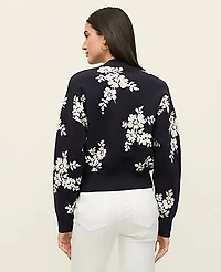 Ann Taylor Floral Jacquard Bomber Sweater Jacket Night Sky Women's