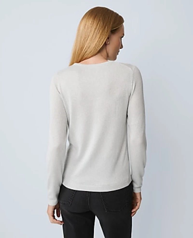 Ann Taylor Shimmer Essential Crew Neck Sweater Silver Women's