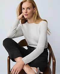 Ann Taylor Shimmer Essential Crew Neck Sweater Silver Women's