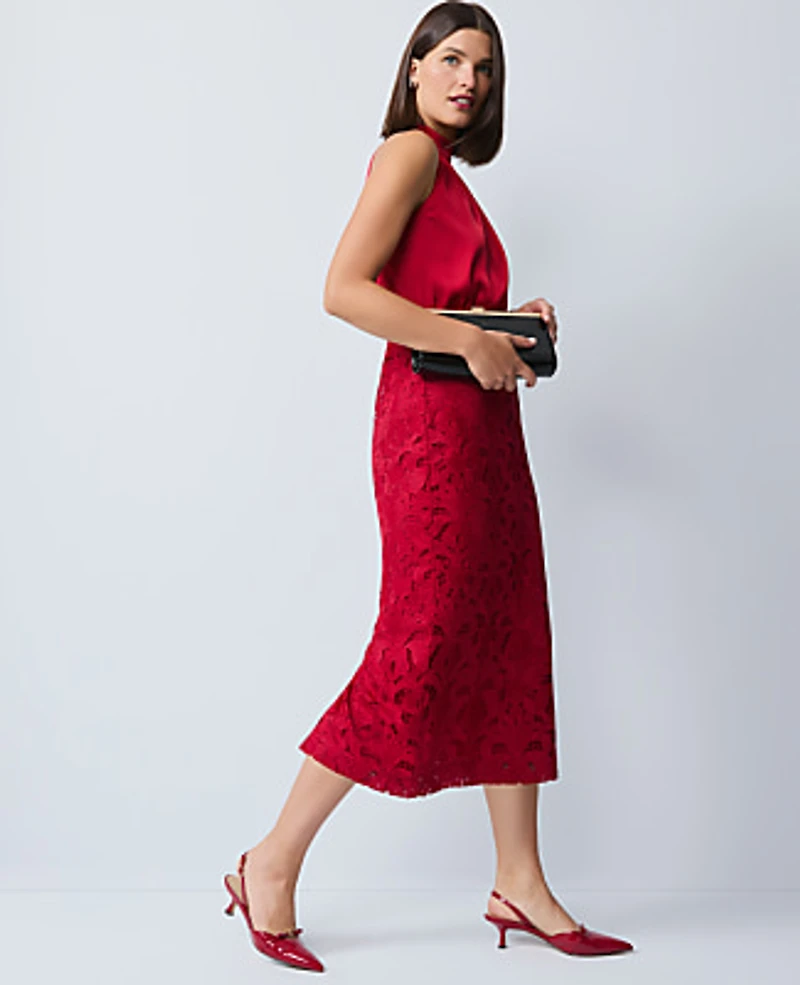 Ann Taylor Petite Mixed Media Halter Sheath Dress Size 0 Jewel Red Women's