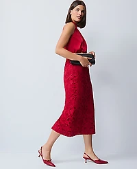 Ann Taylor Petite Mixed Media Halter Sheath Dress Size 0 Jewel Red Women's