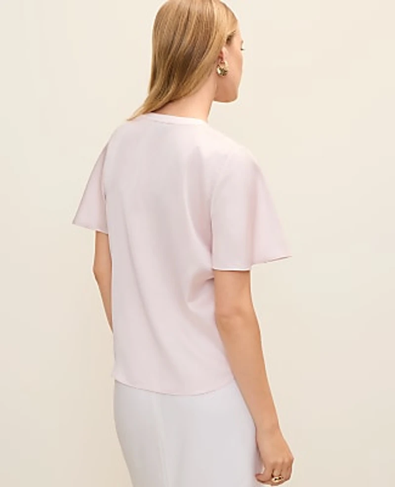 Ann Taylor Flutter Sleeve Top Satin Women's