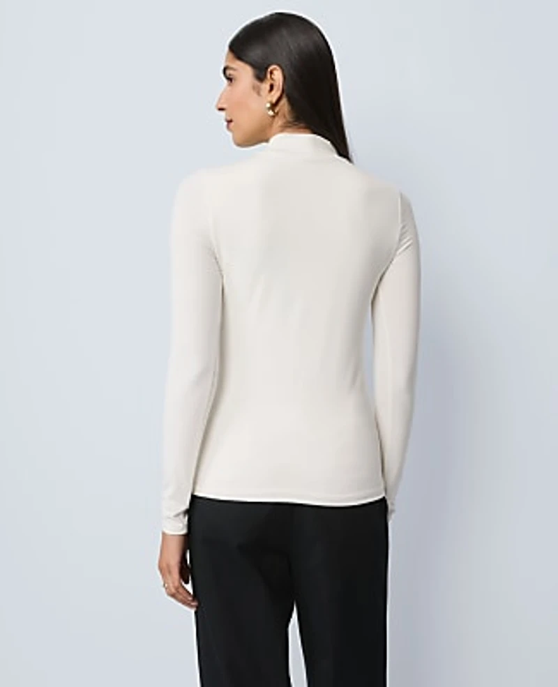 Ann Taylor Long Sleeve Mock Neck Top Winter White Women's