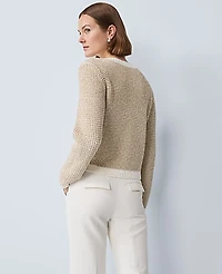 Ann Taylor Petite Metallic Waffle Knit Sweater Jacket Winter White Women's