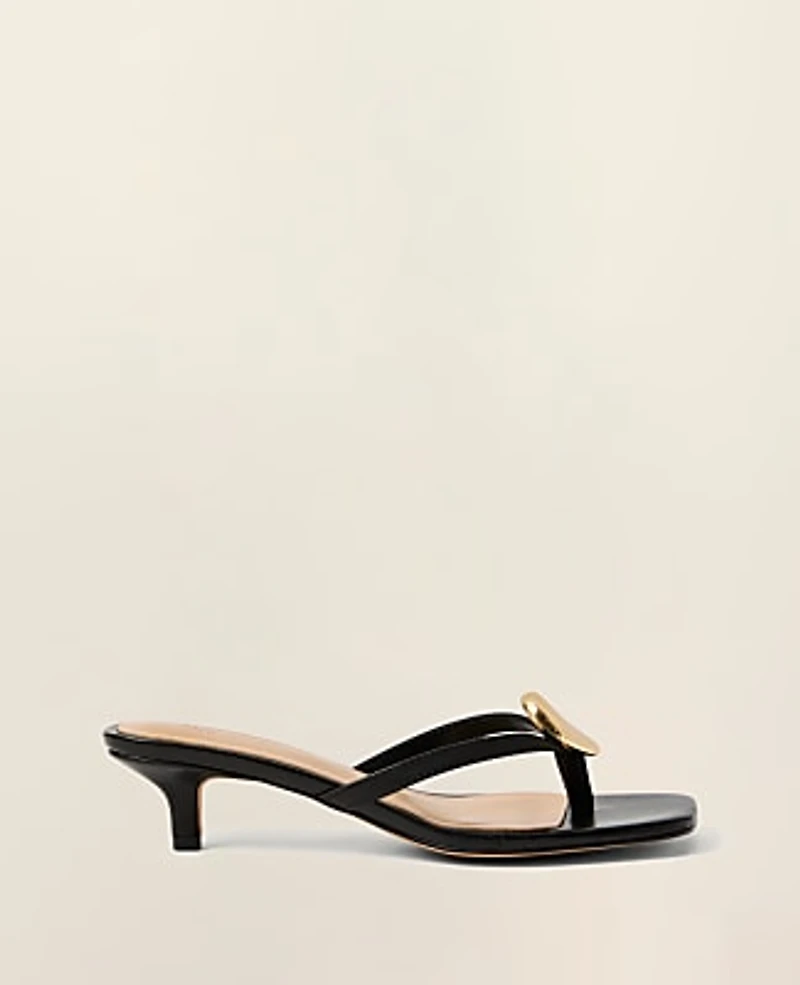 Ann Taylor Leather Kitten Heel Sandal 7 Black Women's