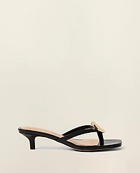 Ann Taylor Leather Kitten Heel Sandal 7 Black Women's