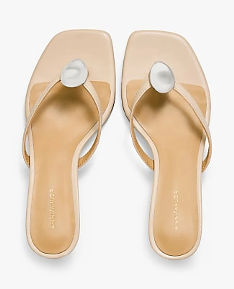 Ann Taylor Leather Kitten Heel Sandal Size 6 1/2 Pearl Shadow Women's