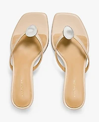 Ann Taylor Leather Kitten Heel Sandal Size 6 1/2 Pearl Shadow Women's
