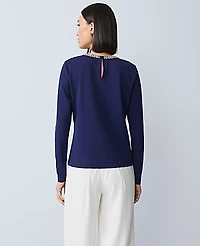 Ann Taylor Petite Ponte Embellished Crew Neck Top Women's