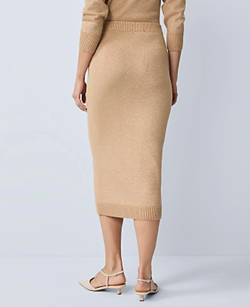 Ann Taylor Petite Lurex Midi Sweater Skirt Size Large Cafe Au Lait Women's