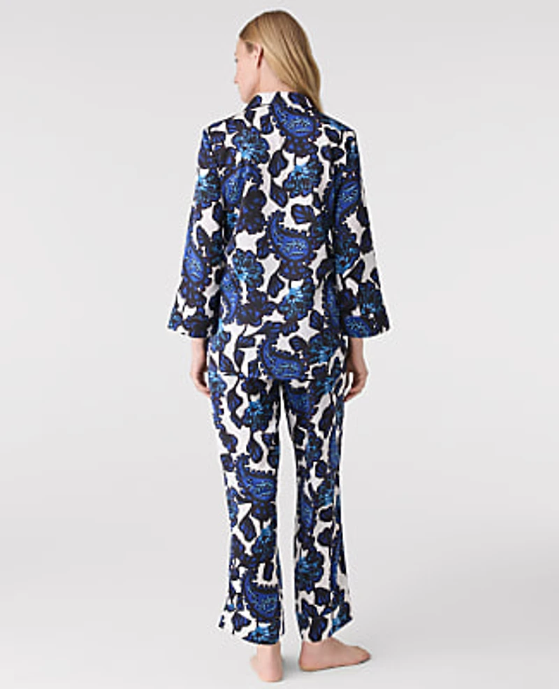 Ann Taylor Paisley Satin Pajama Set Size XS Night Sky Women's