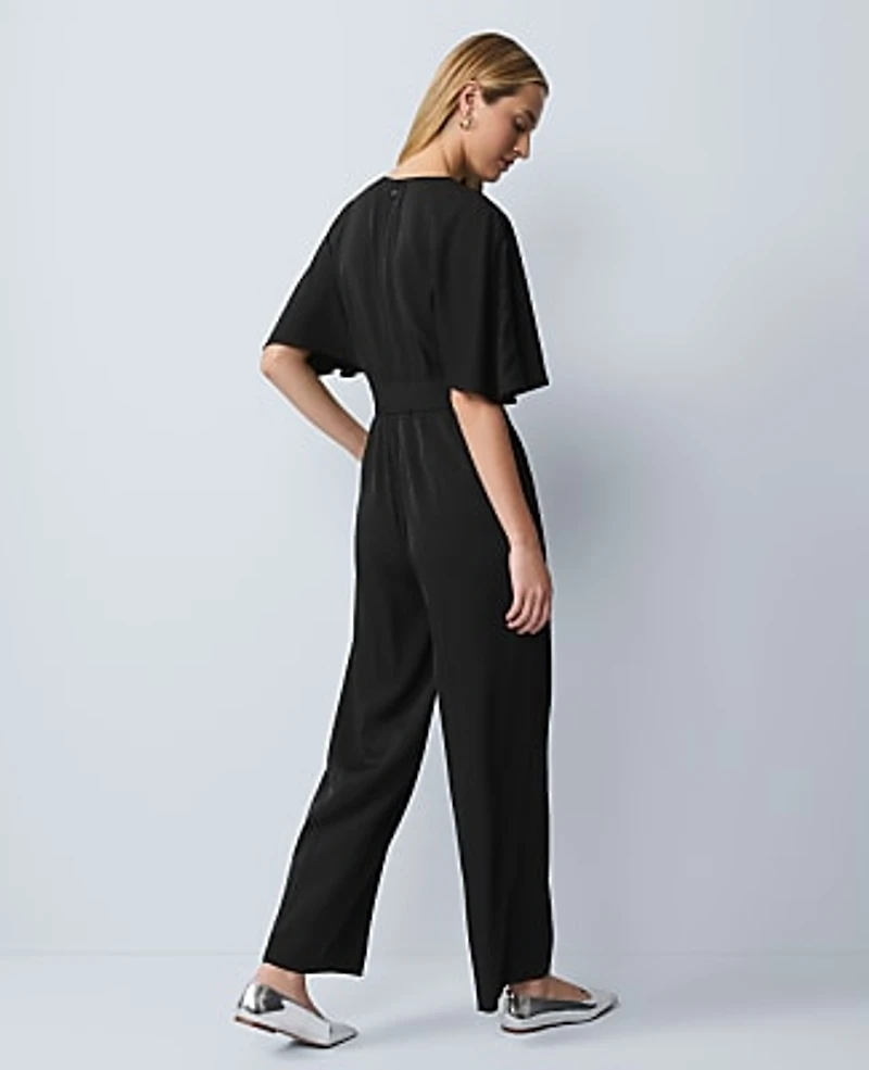 Ann Taylor Belted Wide-Leg Jumpsuit Black Women's