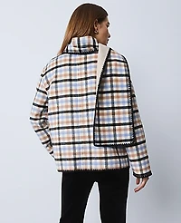 Ann Taylor Petite Weekend Plaid Scarf Coat Peaceful Periwinkle Women's