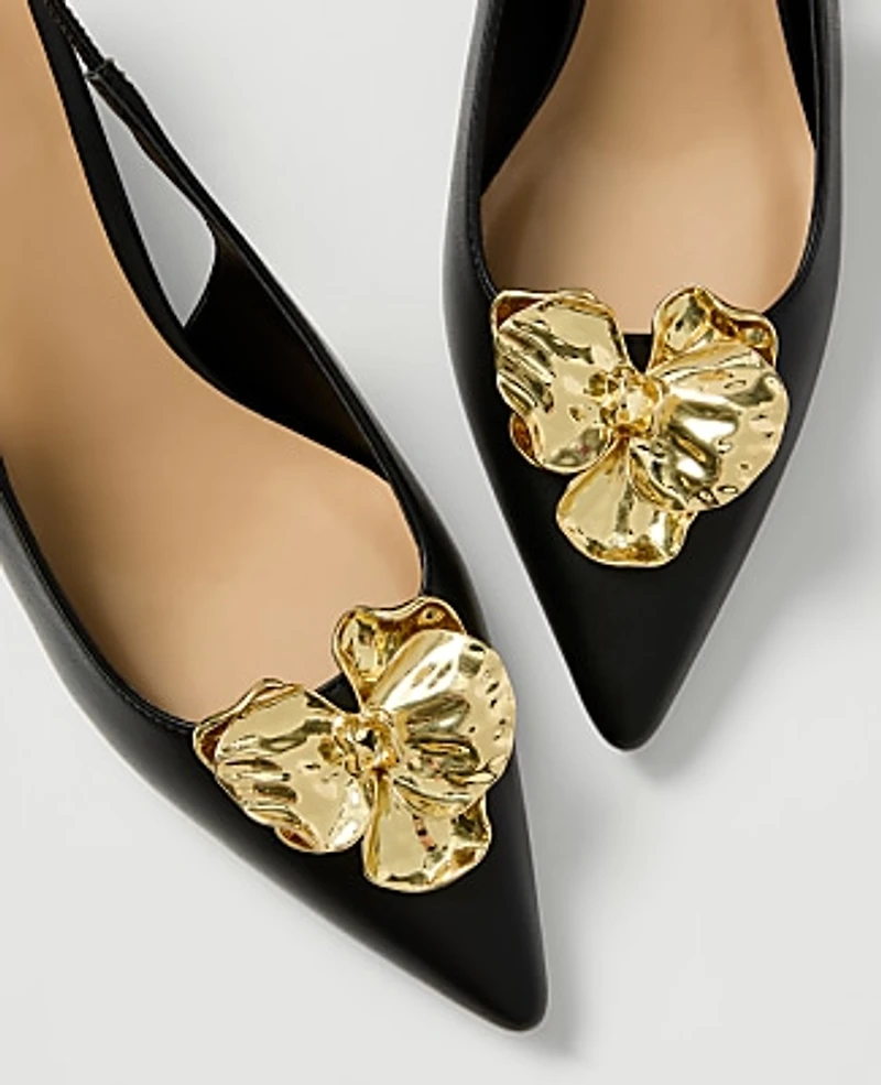 Ann Taylor Flower Leather Slingback Pump Women's