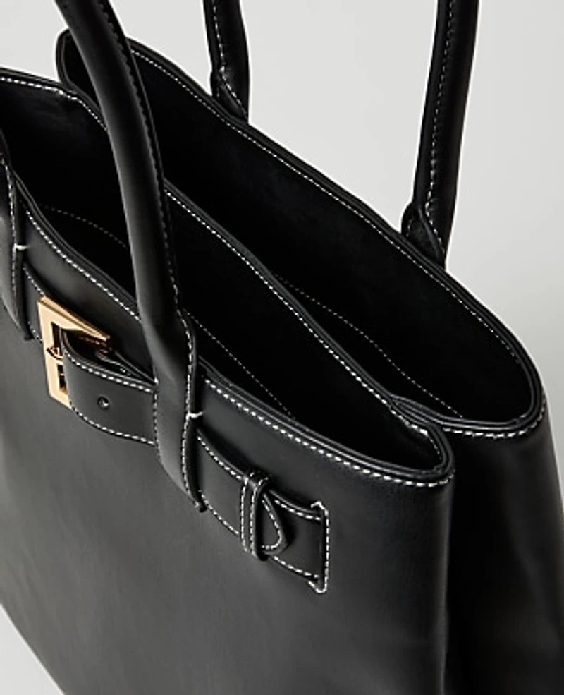 Ann Taylor Belted Leather Tote Black Women's