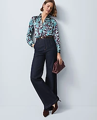 Ann Taylor Petite Floral Camp Shirt Size 2XS Aubergine Dream Women's