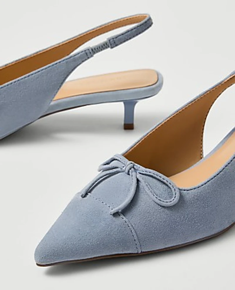 Ann Taylor Suede Bow Slingback Pump 6 Daybreak Dew Women's